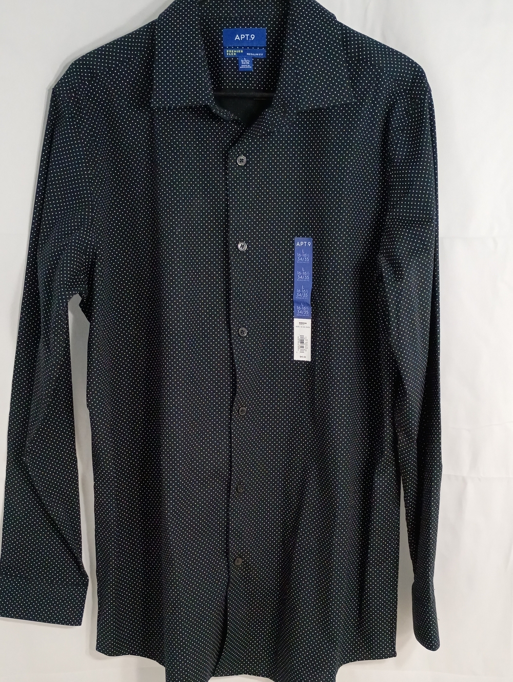 Apt. 9 Black Long-Sleeve Dress Shirt with White Micro Dot Print